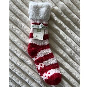 Karen Neuburger Cozy Fuzzy Striped Slipper Socks Red White One Size New